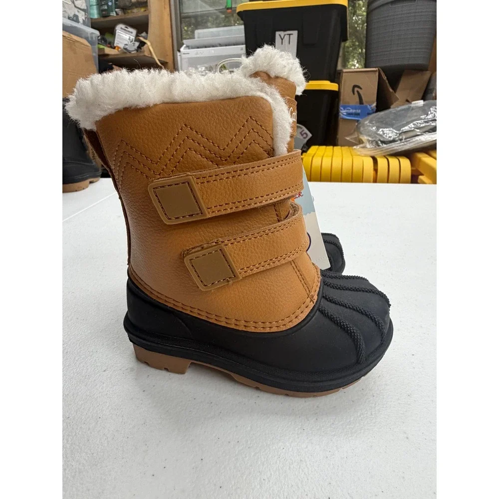 Cat & Jack Toddler Boys Waterproof Winter Snow Duck Boots Tan Black Size 6 NWT